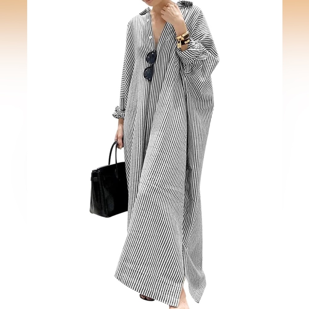 Striped Black and White Maxi Shirt Dress